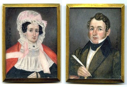 Rare Pair of Mr. and Mrs. Moses B. Russell Miniatures c1845