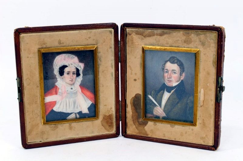 Rare Pair of Mr. and Mrs. Moses B. Russell Miniatures c1845