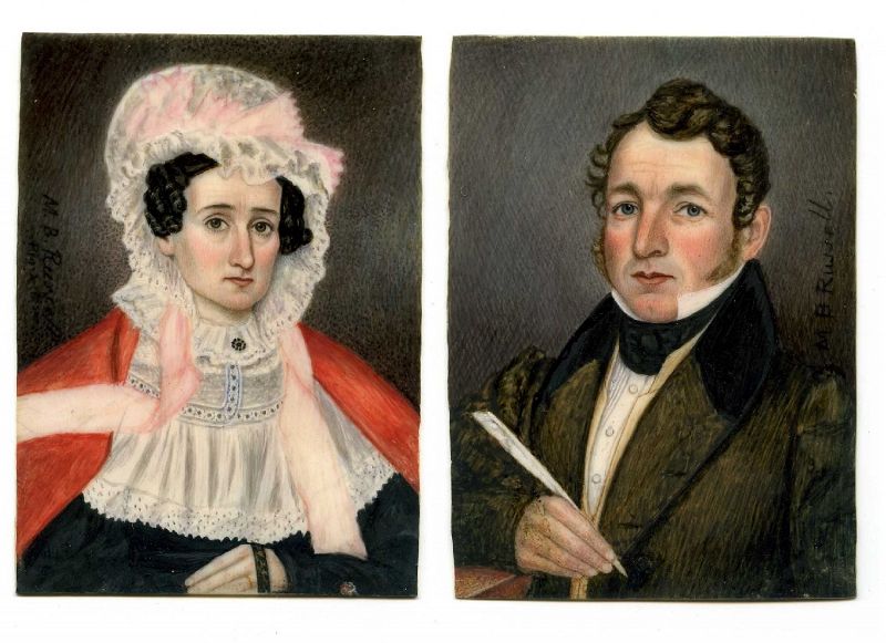 Rare Pair of Mr. and Mrs. Moses B. Russell Miniatures c1845