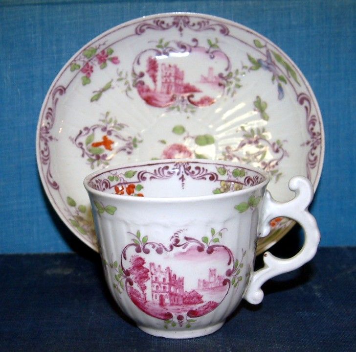 Rare Worcester Strap Fluted Cup and Saucer c1756