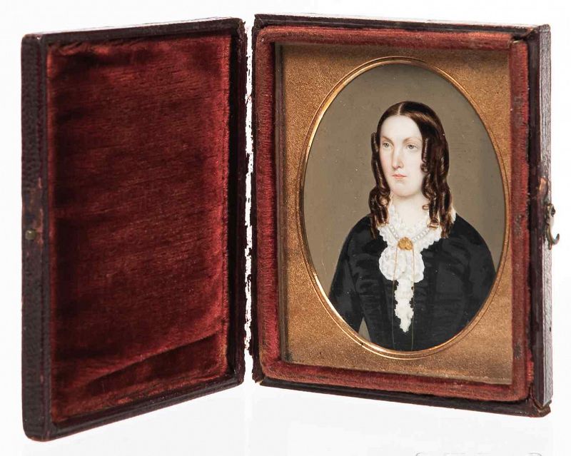 A Strong American Portrait Miniature of a Woman c1840