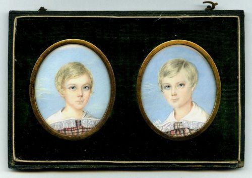Charming Pair of Portrait Miniatures of Children c1845