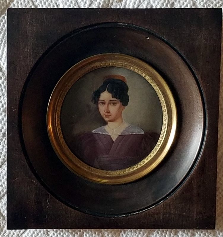 French Miniature Portrait of an Attractive Young Woman c1830