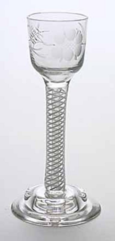 Elegant Opaque Twist Cordial Glass, Helmet Foot; c 1765