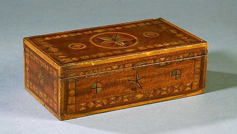 Fantastic Paint Decorated /Inlaid Document Box; c 1850