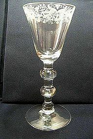 Tall Newcastle Engraved Baluster Glass; C 1735