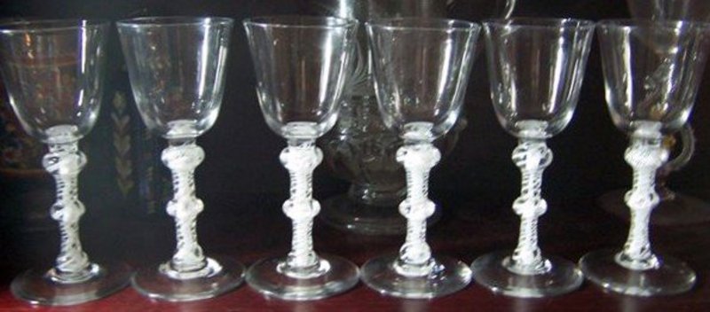 Antique Wine Glasses Set of 6 Opaque Twists C 1765