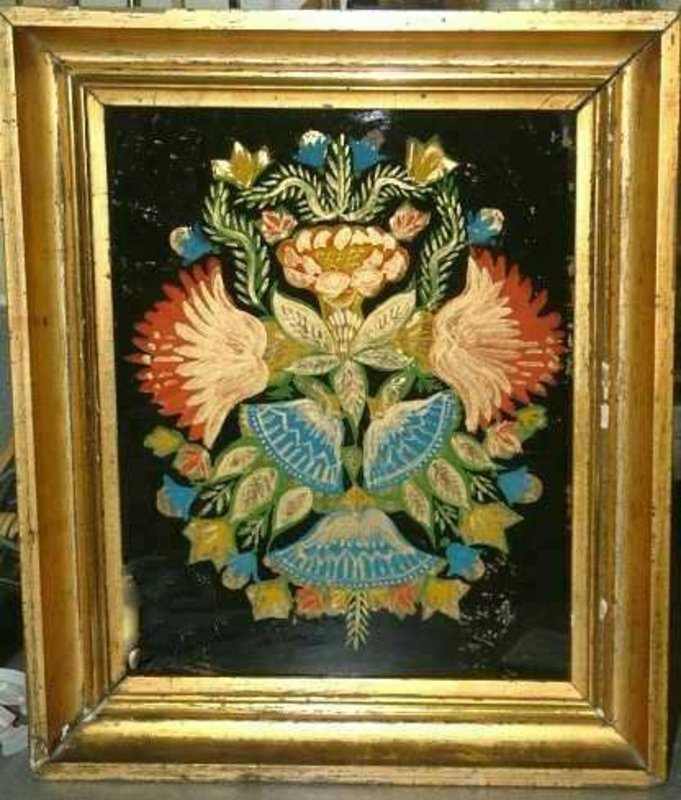 Striking  and Vibrant Tinsel Painting, C 1860