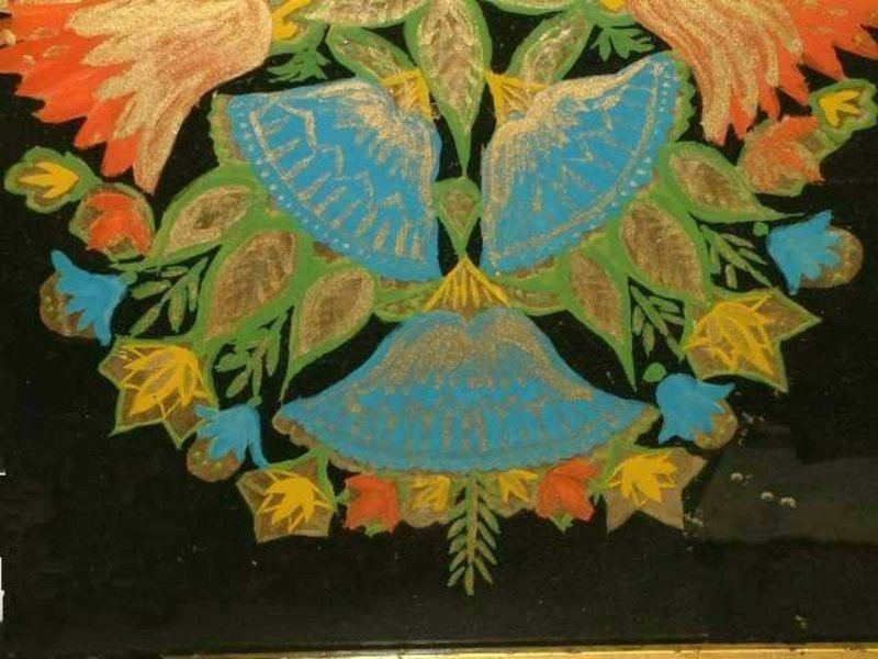 Striking  and Vibrant Tinsel Painting, C 1860