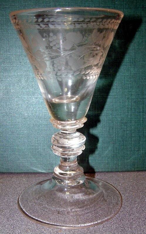Very Fine Engraved Baluster Wine Goblet  C 1750