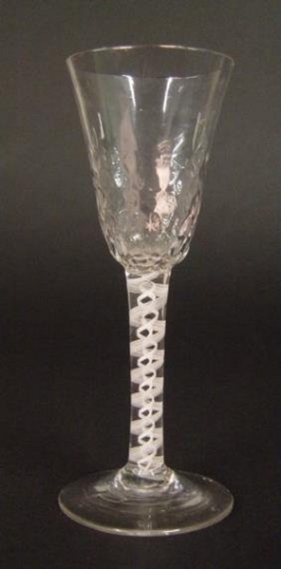 Antique Enamel Twist English Wine Glass  c 1765