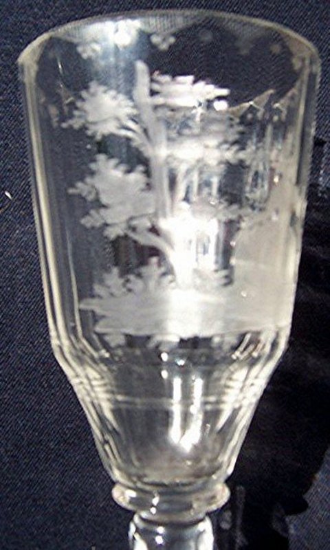 Engraved and Panelled Bohemian Wine Glass c 1810