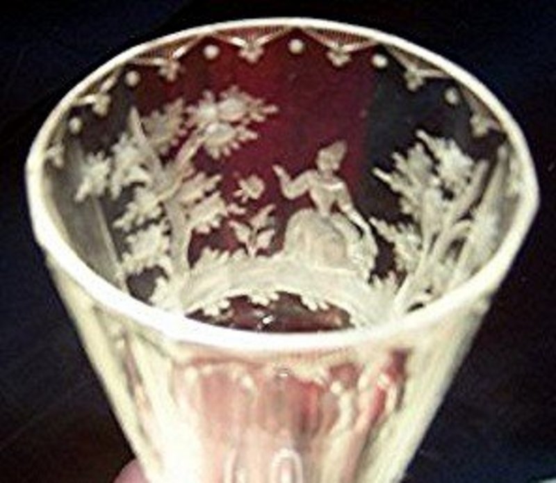 Engraved and Panelled Bohemian Wine Glass c 1810