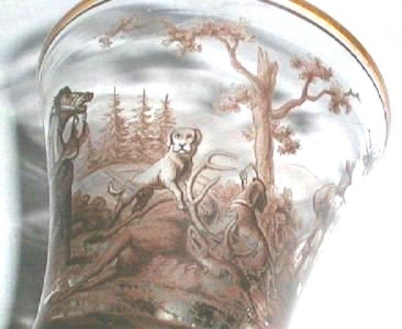 Schwarzlot Enameled Lobmeyr Wine Goblet c1880