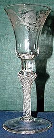 English Engraved Composite Air Twist Wine Glass  c 1755