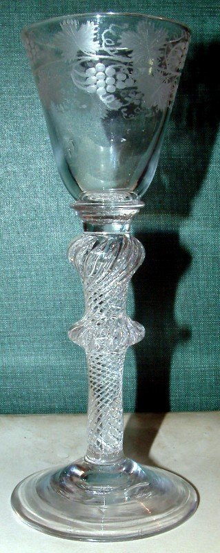 Multi-Spiral Air Twist Wine Glass with 2 Knops; c 1755
