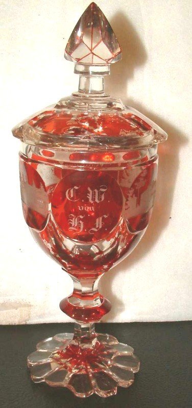 Dated Flashed Bohemian Covered Goblet  c 1845