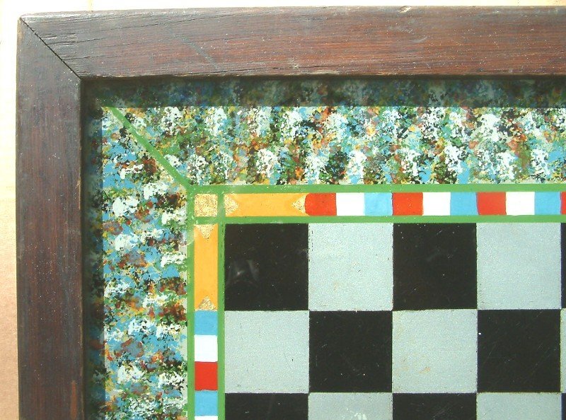 Exceptional Reverse Painted Game Board; c 1880