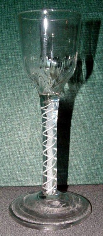 English Opaque Twist Molded Wine Glass  c 1765