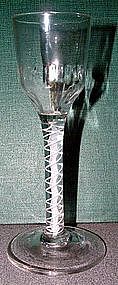 English Opaque Twist Molded Wine Glass  c 1765