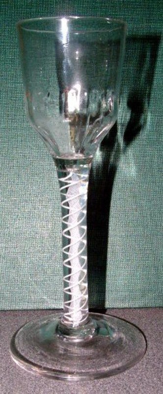 English Opaque Twist Molded Wine Glass  c 1765