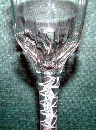English Opaque Twist Molded Wine Glass  c 1765