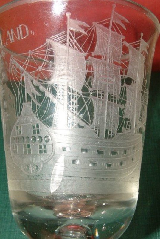 18th Century Glass Spectacular Ship Engraving c 1750