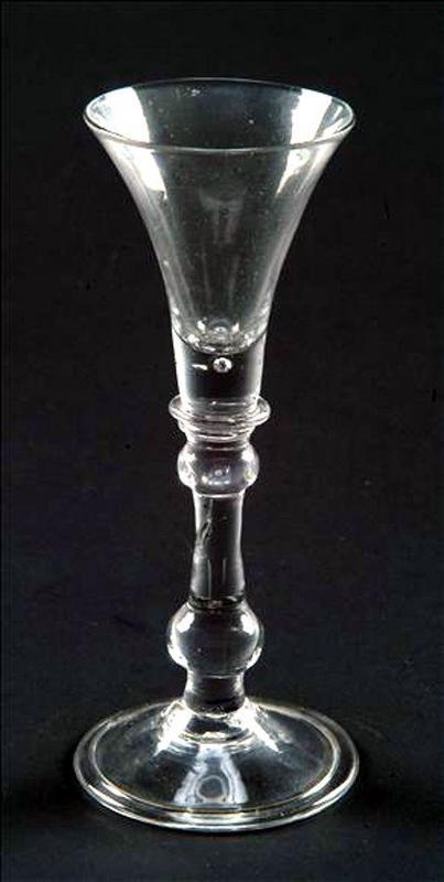 Rare English Kit Cat Type Baluster Wine Glass c 1720
