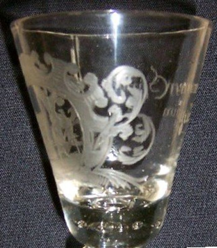 Superb German Lauenstein Engraved Baluster Glass c1740