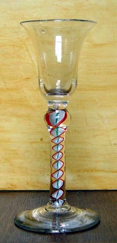 A Beautiful English Color Twist Wine Glass  c 1770