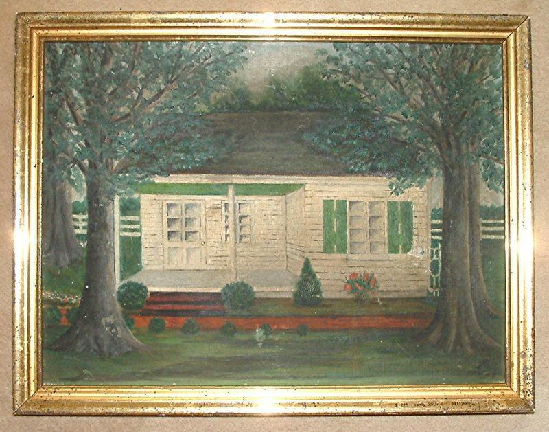 American Folk Art Painting of House  c Mid 19th C