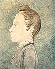 Charming Folk Art Watercolor Profile Portrait c 1835