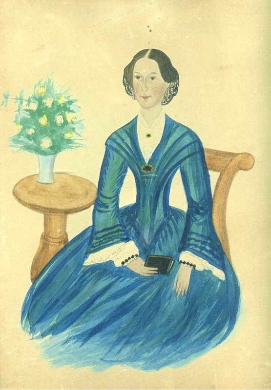 Watercolor on Paper American Folk Art Portrait c 1840