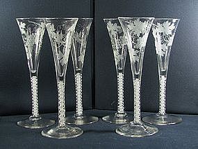 A Set of 6 Antique English Tall Wine Flutes  c1765