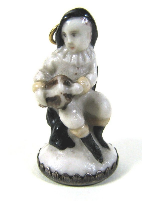 Chelsea Toy Seal of a Hurdy Gurdy Player  c1760