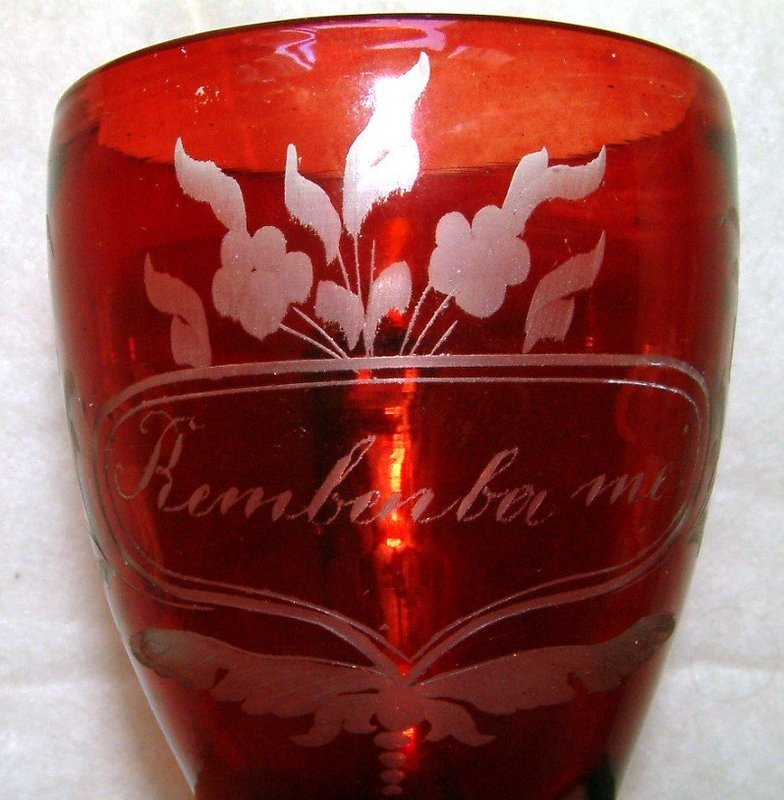 Sentimental Flashed Glass Drinking Mug  c1870