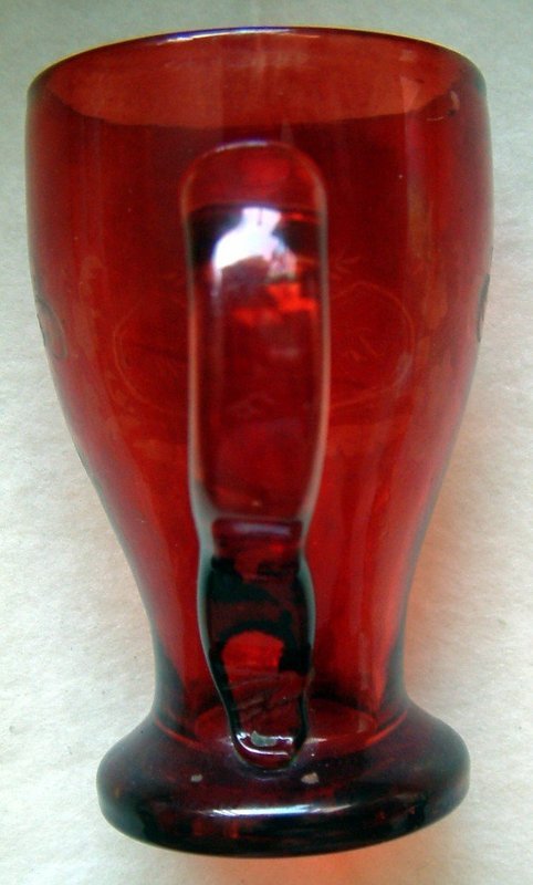 A Red Flashed Glass Memento Handled Mug  c 1870