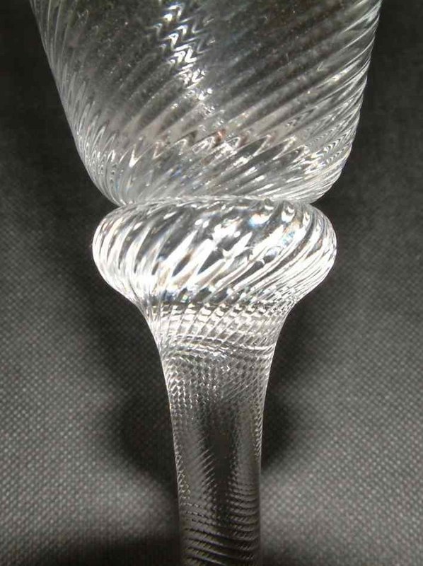 English Wrythen Balustroid Antique Wine Glass c 1750