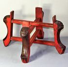 Chinese carved Foo Lion & lacquer on wood folding Display Stand