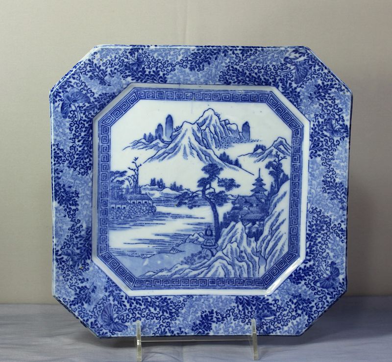 Japanese Blue &amp; White  transfer Porcelain Platter