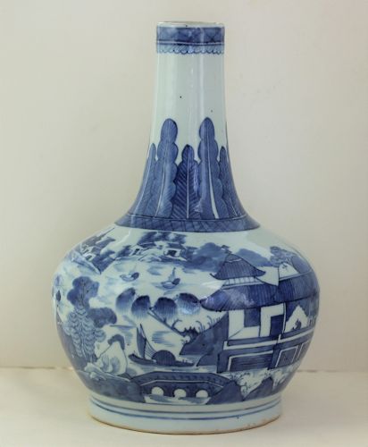 Chinese Export Canton Blue & White Porcelain Water Bottle