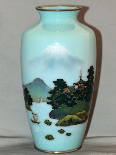 Japanese Cloisonne Enamel Vase, Mt. Fuji