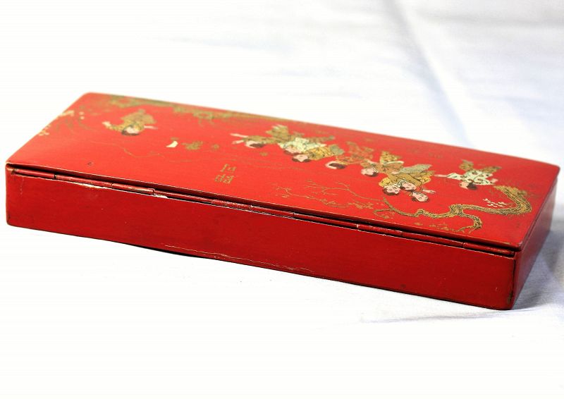 French Papier Mache red Lacquer Pencil Box
