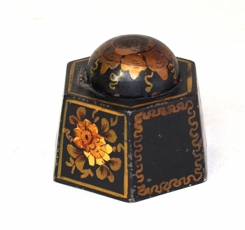 Tole Inkwell with glass incert, Victorian period
