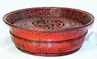 Chinese Bridal red lacquer on wood food storage bowl, 19th C.