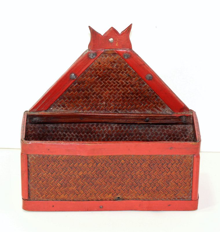 Chinese Red lacquer on Bamboo Bridal Wall Pocket