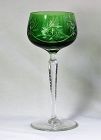 Bohemian crystal tall Wine Glass, green to clear cut