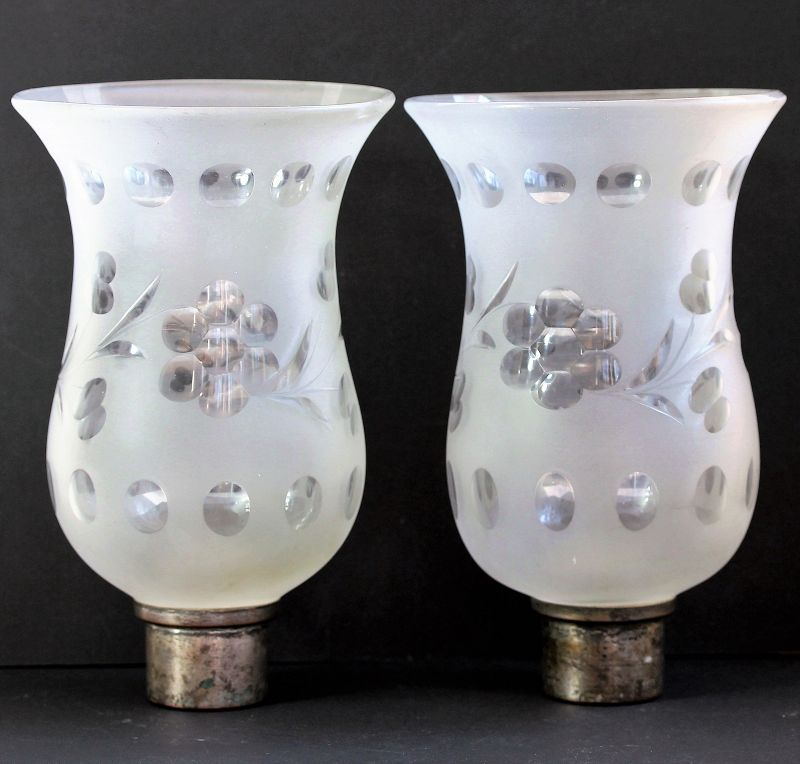 Pair Frosted cut etched glass Shades