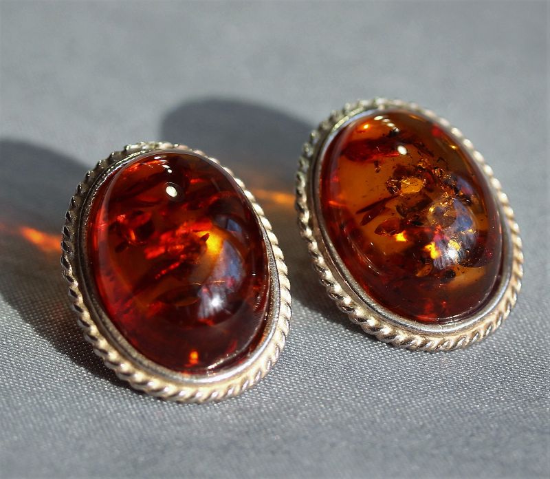 Pair Amber and 925 Sterling marked clip Earrings