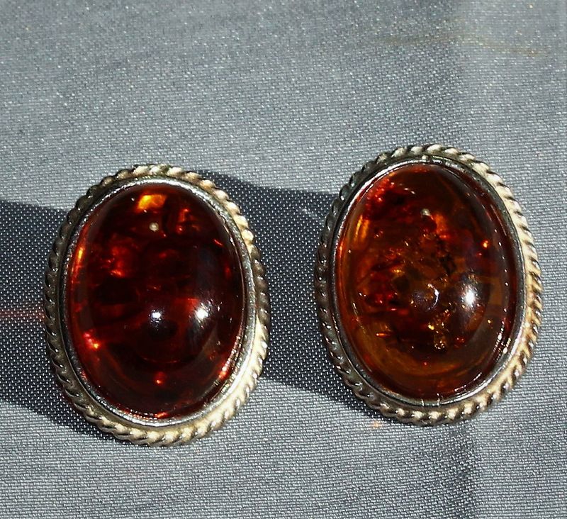 Pair Amber and 925 Sterling marked clip Earrings